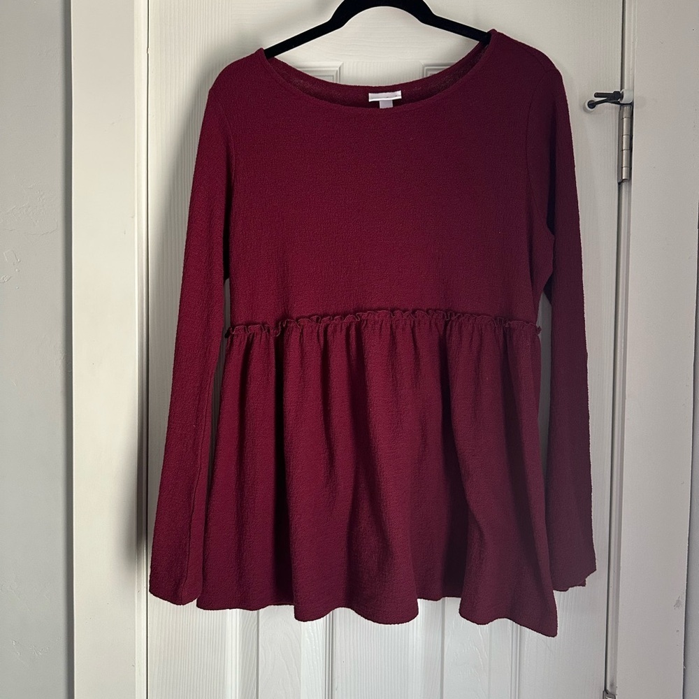 Womens Burgundy Maroon Short Sleeve Casual Blouse Top